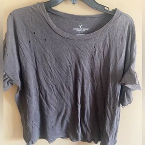 Ruffle sleeve t-shirt with holes (intentional) from American Eagle.